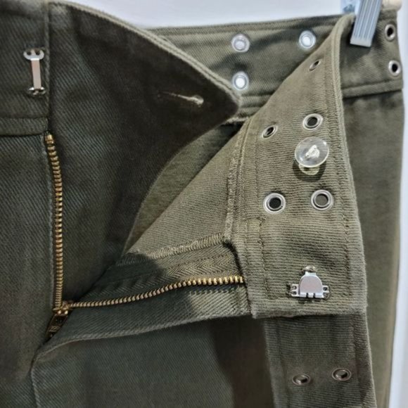Vintage Ralph by Ralph Lauren Mini Skirt Army Green Cotton Denim Moto Size 12 - Picture 5 of 10